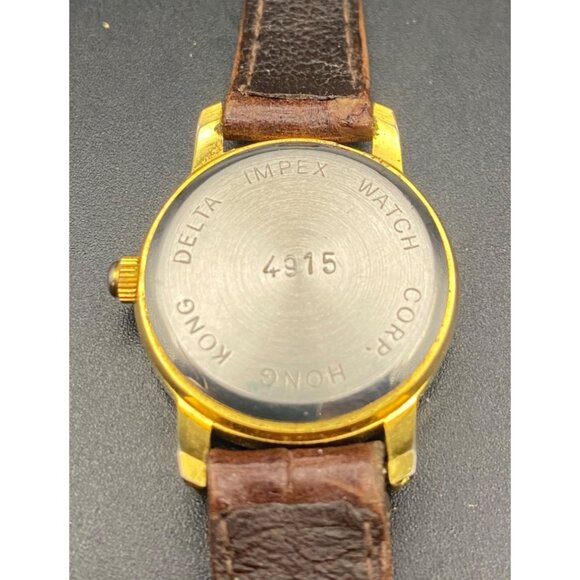 Quartex Delta Impex Womens Watch Gold Tone Case Brown Leather Band New Battery - Picture 3 of 8